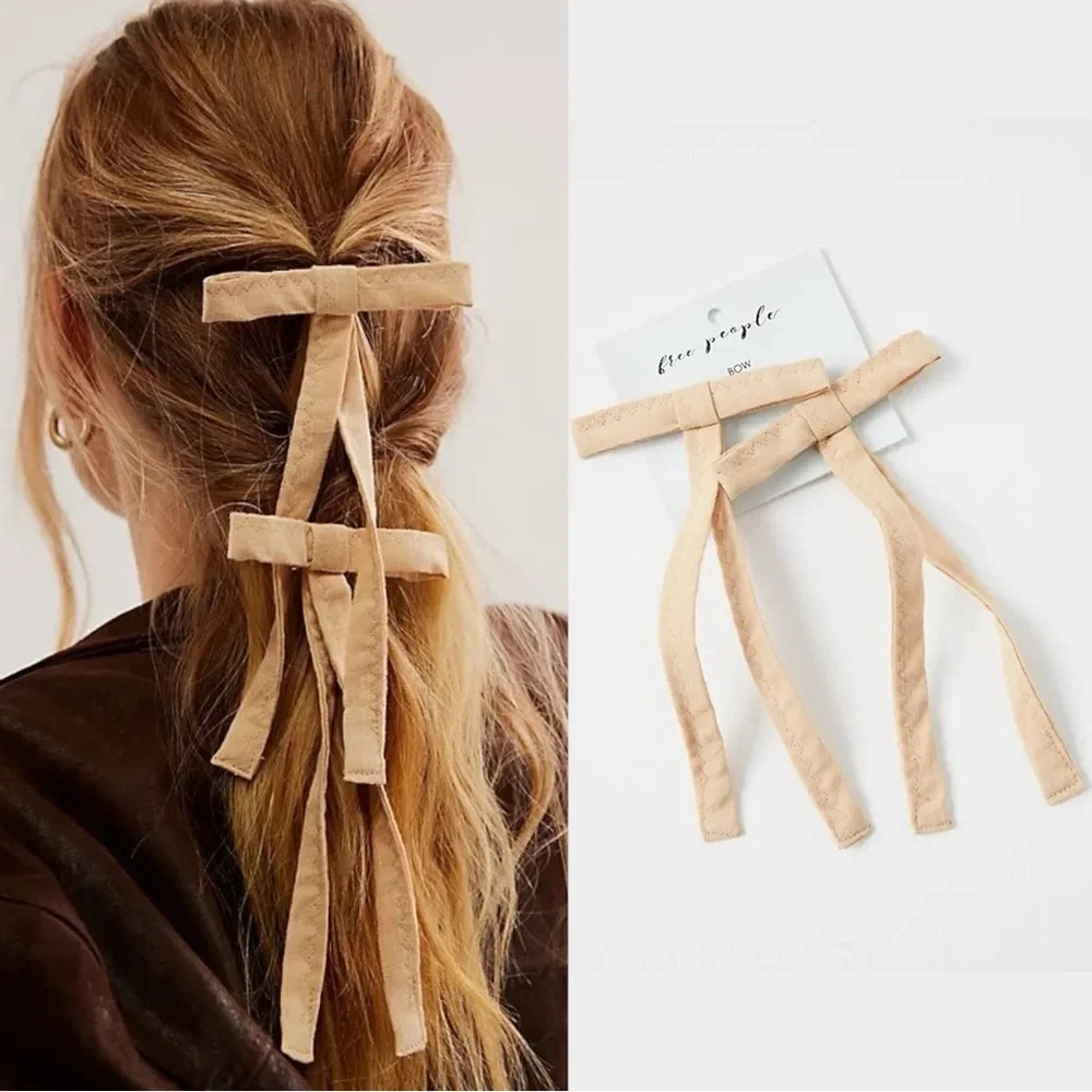 Free People Dainty Ethereal Coquette Lovely Bow Hair Clips Ivory Blush NWT